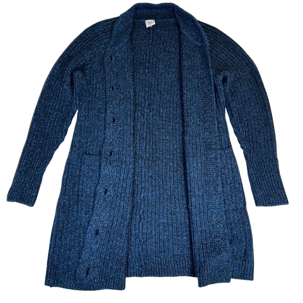 CAbi Trail Cardigan Marled Sweater Blue‎ Lagoon Knit Women's Size Medium - Picture 4 of 8